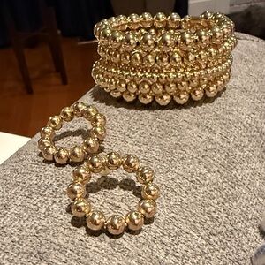 Gold Beaded Stretch Bracelet & Matching Earrings – Hampton Collection